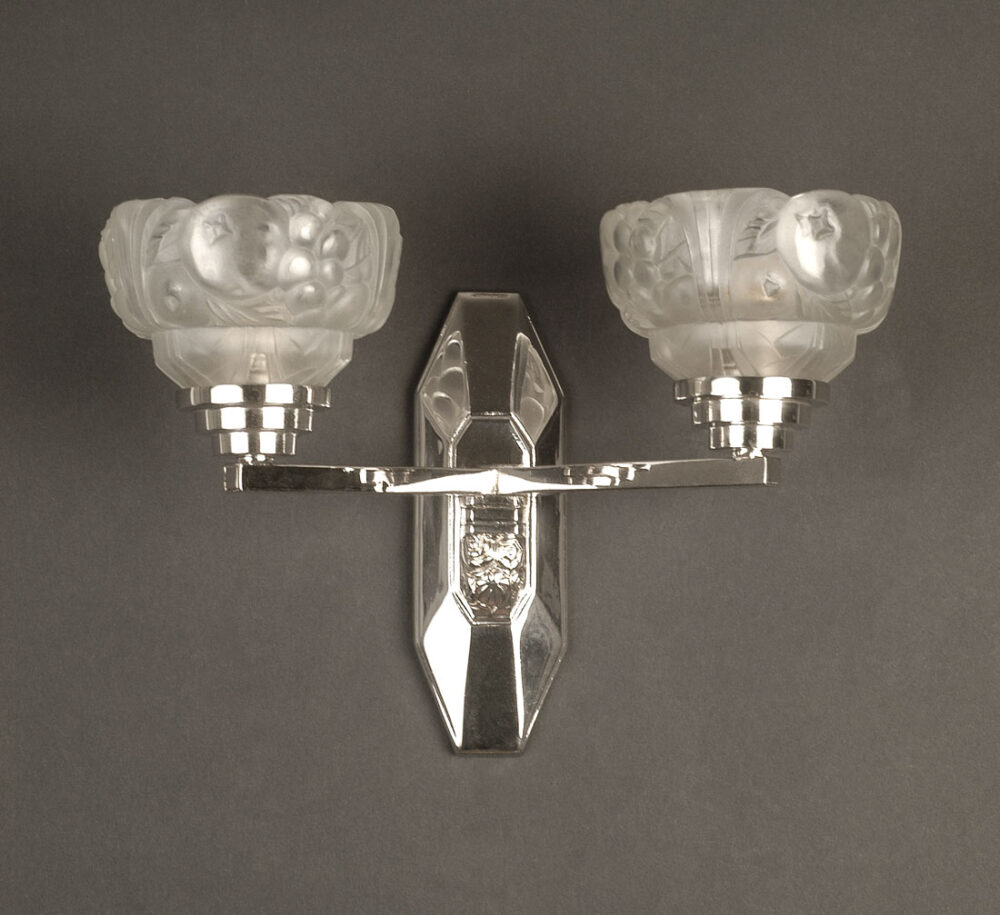 F. HUBENS/ETS GAUTHIER : APPLIQUE DOUBLE BRONZE NICKEL-CHROME VERRE MOULÉ-PRESSÉ – Image 9