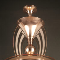 PETITOT/SAINT-GOBAIN : LUSTRE-SUSPENSION ART DÉCO EN BRONZE CUIVRÉ ET GLACE DÉPOLIE – Image 3