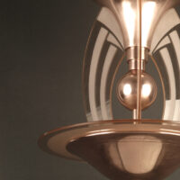 PETITOT/SAINT-GOBAIN : LUSTRE-SUSPENSION ART DÉCO EN BRONZE CUIVRÉ ET GLACE DÉPOLIE – Image 7