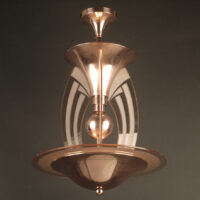 PETITOT/SAINT-GOBAIN : LUSTRE-SUSPENSION ART DÉCO EN BRONZE CUIVRÉ ET GLACE DÉPOLIE – Image 8