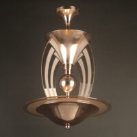 PETITOT/SAINT-GOBAIN : LUSTRE-SUSPENSION ART DÉCO EN BRONZE CUIVRÉ ET GLACE DÉPOLIE – Image 9
