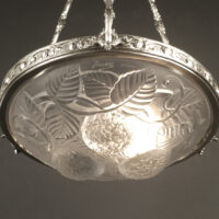 HUDRY/ARVERS/DELATTE : SUSPENSION ART DECO LAITON, BRONZE ET VERRE MOULÉ-PRESSÉ – Image 2