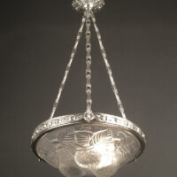 HUDRY/ARVERS/DELATTE : SUSPENSION ART DECO LAITON, BRONZE ET VERRE MOULÉ-PRESSÉ – Image 3