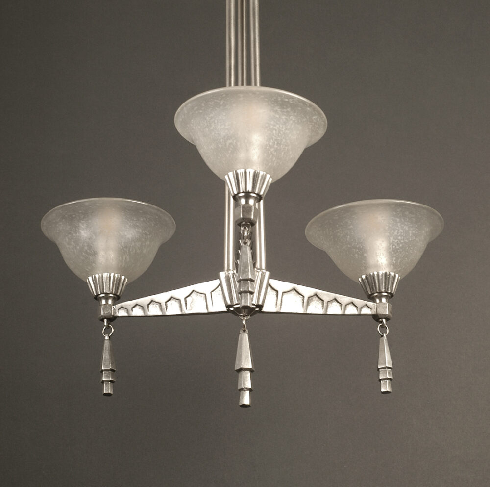 H. FOURNET/SCHNEIDER LUSTRE ART DÉCO BRONZE NICHKEL-ARGENT ET PÂTE DE VERRE – Image 5