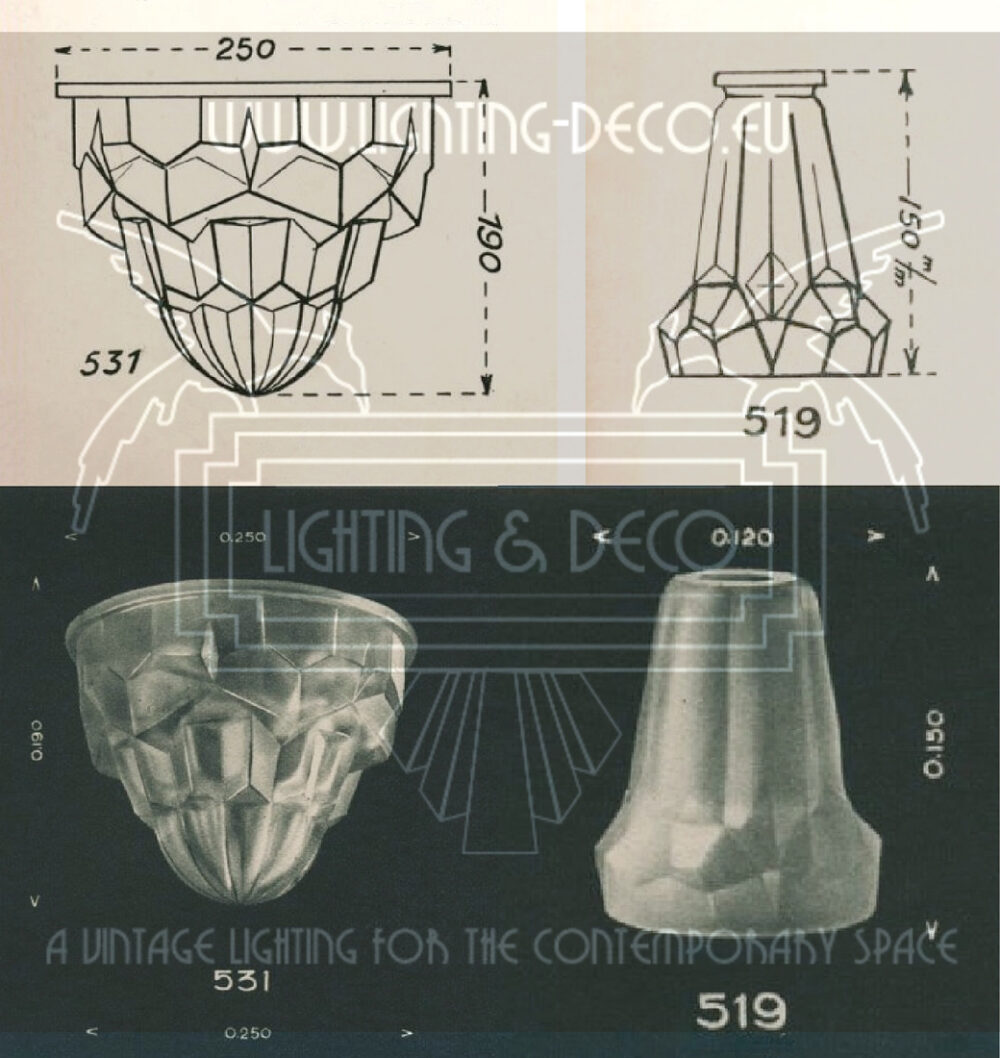 A. VLIEGHE ET FILS/DEGUÉ : LUSTRE ART-DÉCO FERRONNERIE D'ART ET VERRE MOULÉ-PRESSÉ – Image 18