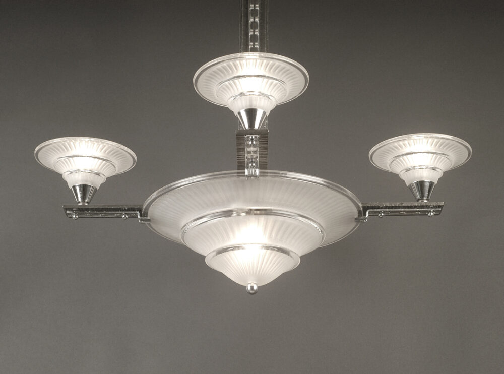 MODEL-VERDUN : LUSTRE ART DÉCO FERRONNERIE D'ART, BRONZE NICKELÉ ET VERRE MOULÉ-PRESSÉ – Image 10