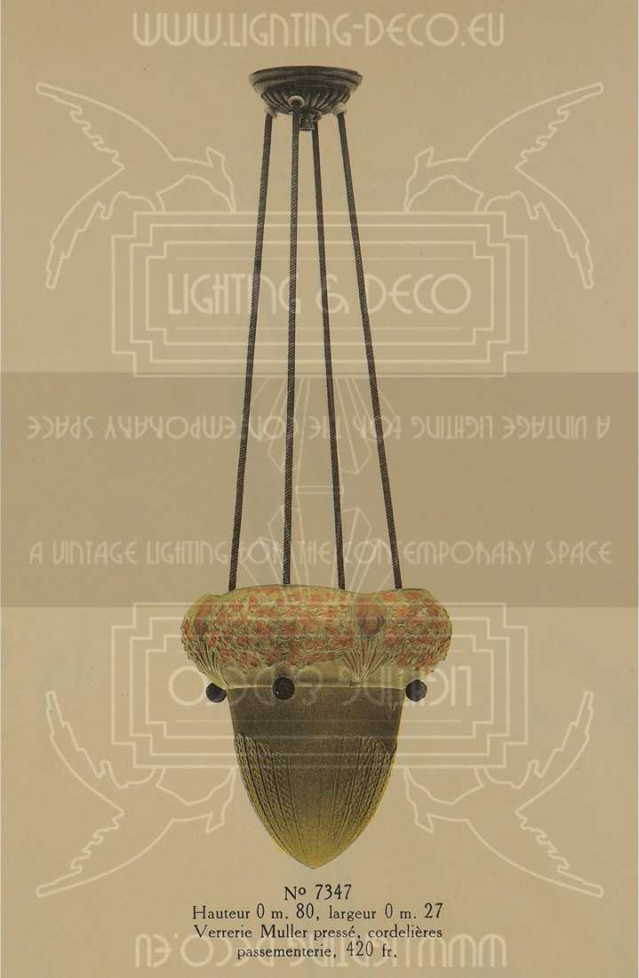 HETTIER & VINCENT/MULLER FRÈRES : SUSPENSION ART DÉCO "HORTENSIAS" BRONZE ET VERRE MOULÉ-PRESSÉ – Image 15