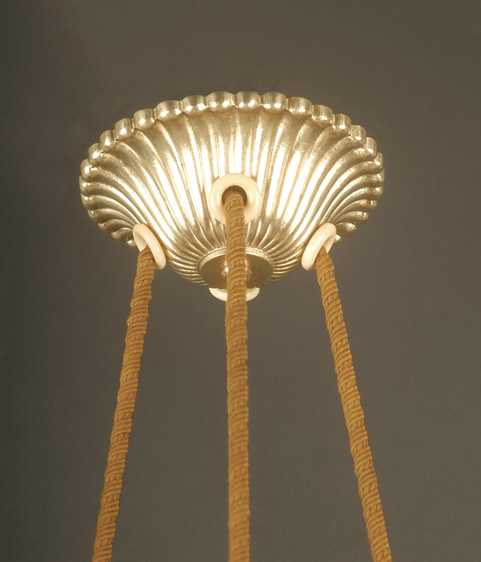 HETTIER & VINCENT/MULLER FRÈRES : SUSPENSION ART DÉCO "HORTENSIAS" BRONZE ET VERRE MOULÉ-PRESSÉ – Image 7